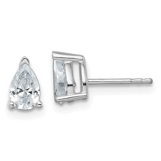 14k White Gold 1 Ct. Lab Grown Diamond VS/SI+ G+ Pear Complete Stud Post Earrings