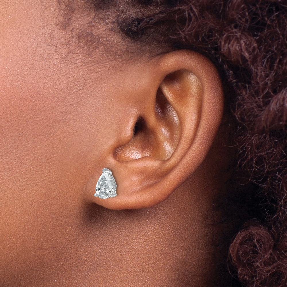 14K White Gold 3 Carat Certified Lab Grown Diamond Vs+ F+ Complete Pear Three Prong Stud Earrings