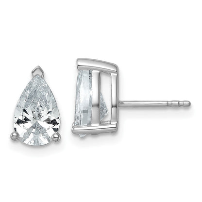 14K White Gold 3 Carat Lab Grown Diamond Vs+ F+ Complete Pear Three Prong Stud Earrings