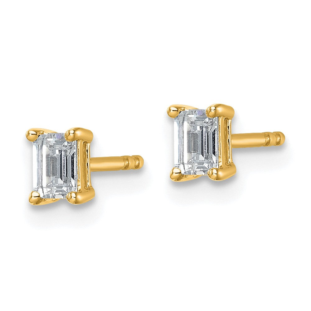 14k Yellow Gold 1/2 Ct. Lab Grown Diamond VS/SI+ G+ Emerald Complete Solitare Stud Post Earrings