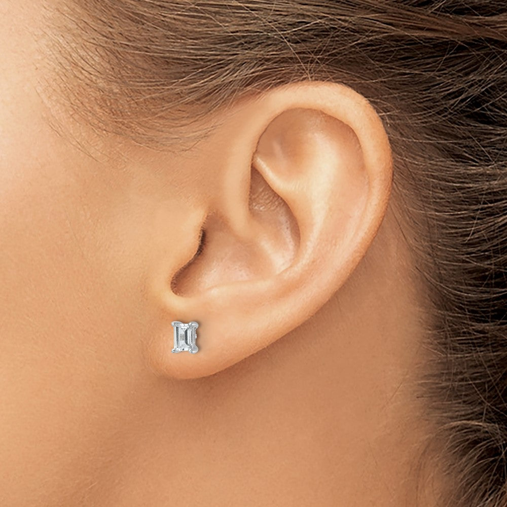 14K White Gold 1 Ctw Certified Lab Grown Diamond Vs+ F+ Emerald 4 Prong Heavy Wt. Stud Earrings