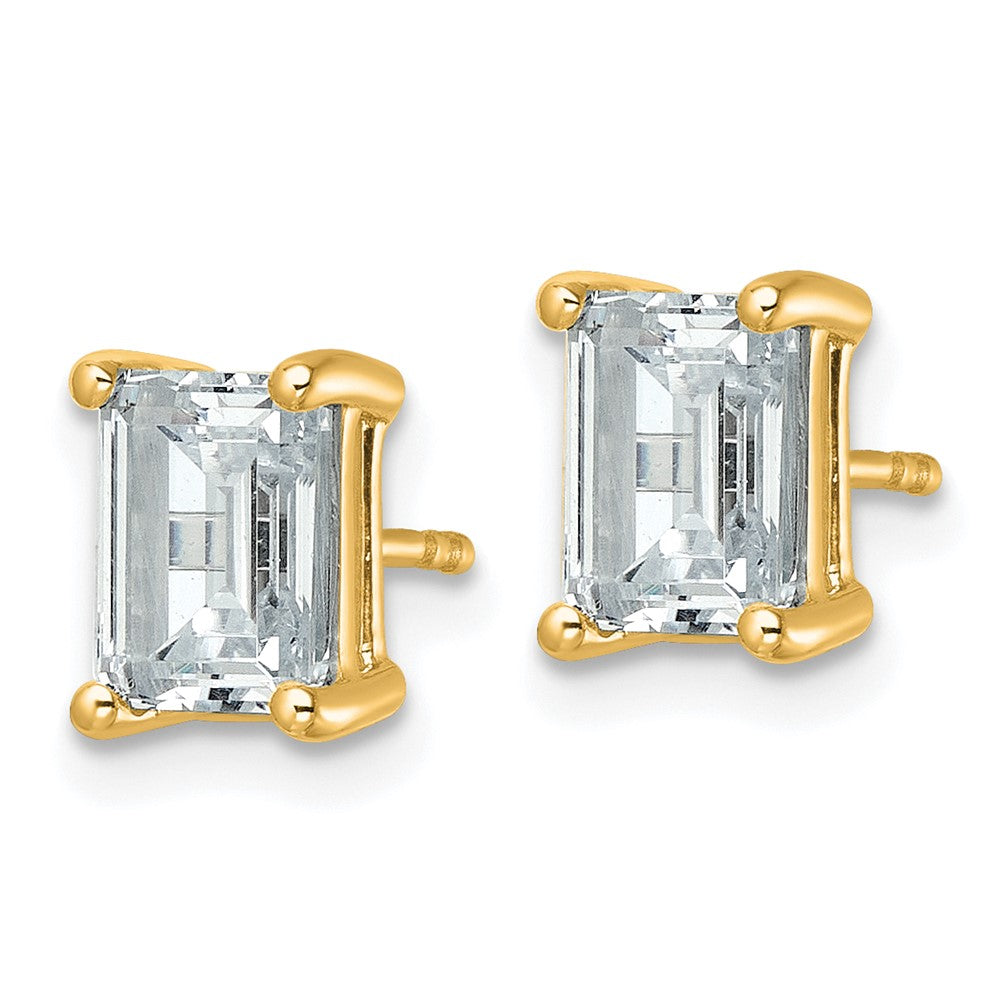 14K Yellow Gold 3 Ctw Certified Lab Grown Diamond Vs+ F+ Emerald 4 Prong Heavy Wt. Stud Earrings