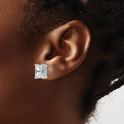 14K White Gold 6 Ctw Certified Lab Grown Diamond Vs+ F+ Emerald 4 Prong Heavy Wt. Stud Earrings