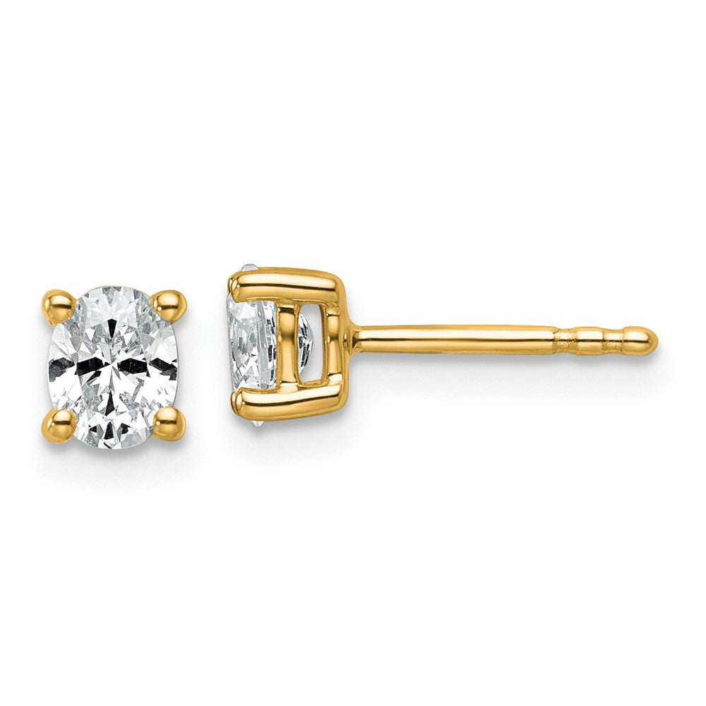 14K Yellow Gold 1/2 Carat Lab Grown Diamond Vs+ F+ Complete Oval Four Prong Stud Earrings