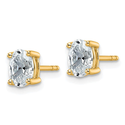 14K Yellow Gold 1 Carat Certified Lab Grown Diamond Vs+ F+ Complete Oval Four Prong Stud Earrings