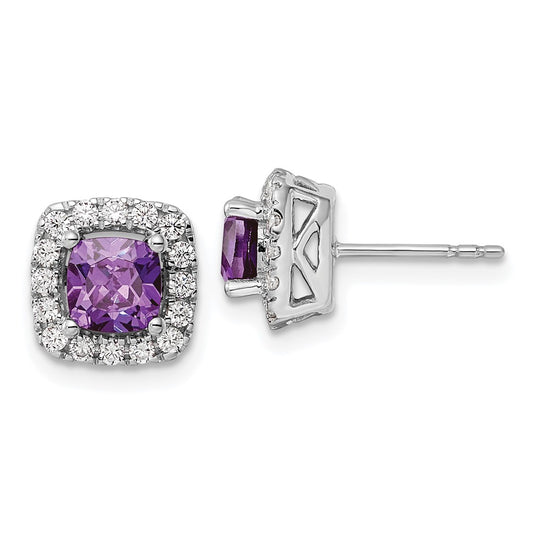 14k White Gold 3/8 Ct. Lab Grown Diamond VS/SI+ G+ February Birthstone Amethyst Halo Post Earrings