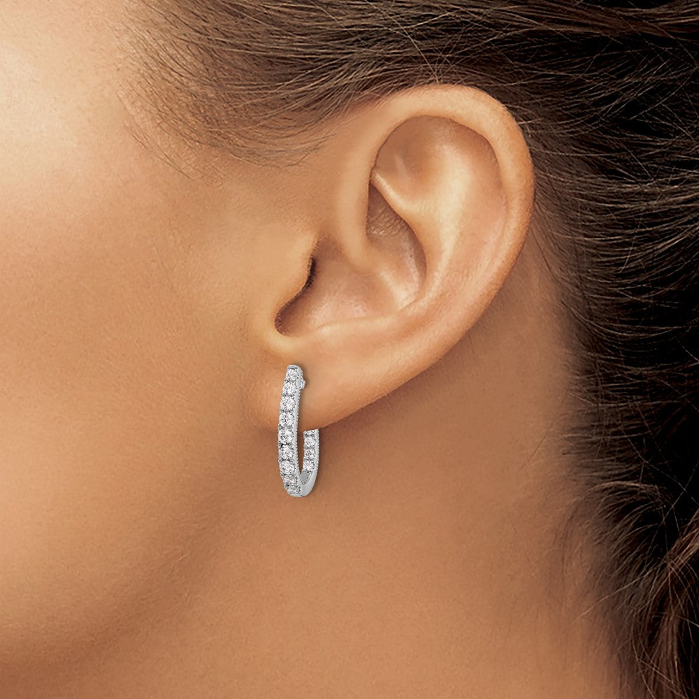 14k White Gold 1 Ct. Lab Grown Diamond VS/SI+ G+ In and Out J-Hoop Hoop Earrings