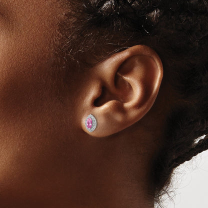 14k White Gold 1/5 Ct. Lab Grown Diamond VS/SI+ G+ and Lab Created Pink Sapphire October Birthstone Post Earrings