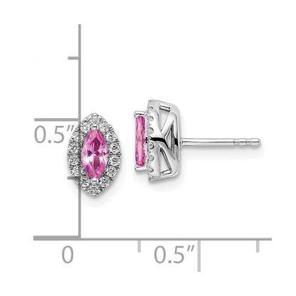 14k White Gold 1/5 Ct. Lab Grown Diamond VS/SI+ G+ and Lab Created Pink Sapphire October Birthstone Post Earrings
