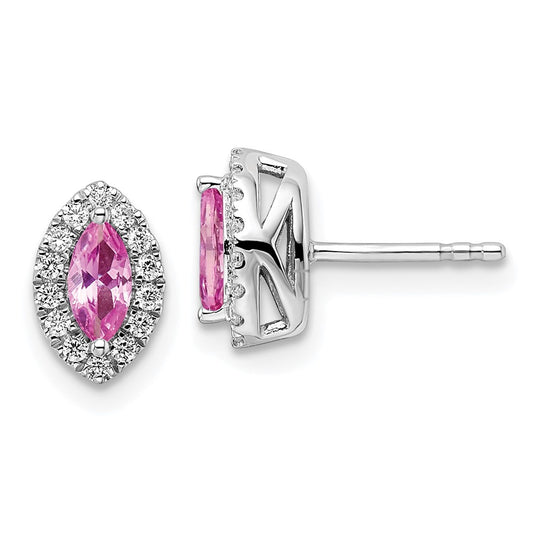 14k White Gold 1/5 Ct. Lab Grown Diamond VS/SI+ G+ and Lab Created Pink Sapphire October Birthstone Post Earrings
