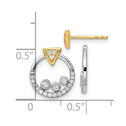 14k Two-tone Two Tone 1/4 Ct. Lab Grown Diamond VS/SI+ G+ Triangle Post Earrings with Circle Dangle Earring Jacket