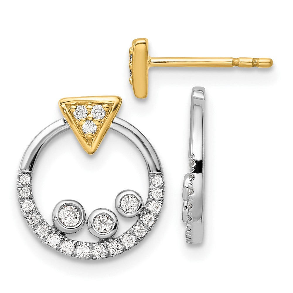 14k Two-tone Two Tone 1/4 Ct. Lab Grown Diamond VS/SI+ G+ Triangle Post Earrings with Circle Dangle Earring Jacket