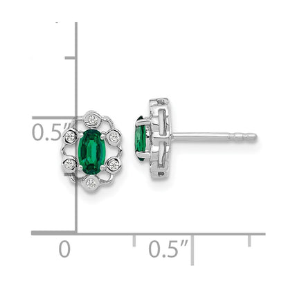 14k White Gold 1/20 Ct. Lab Grown Diamond VS/SI+ G+ and Oval Created Emerald Halo Post Earrings