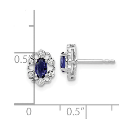 14k White Gold 1/20 Ct. Lab Grown Diamond VS/SI+ G+ and Oval Created Sapphire Halo Post Earrings