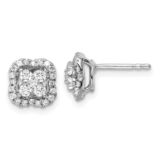 14k White Gold 1/2 Ct. Lab Grown Diamond VS/SI+ G+ Square Halo Post Earrings