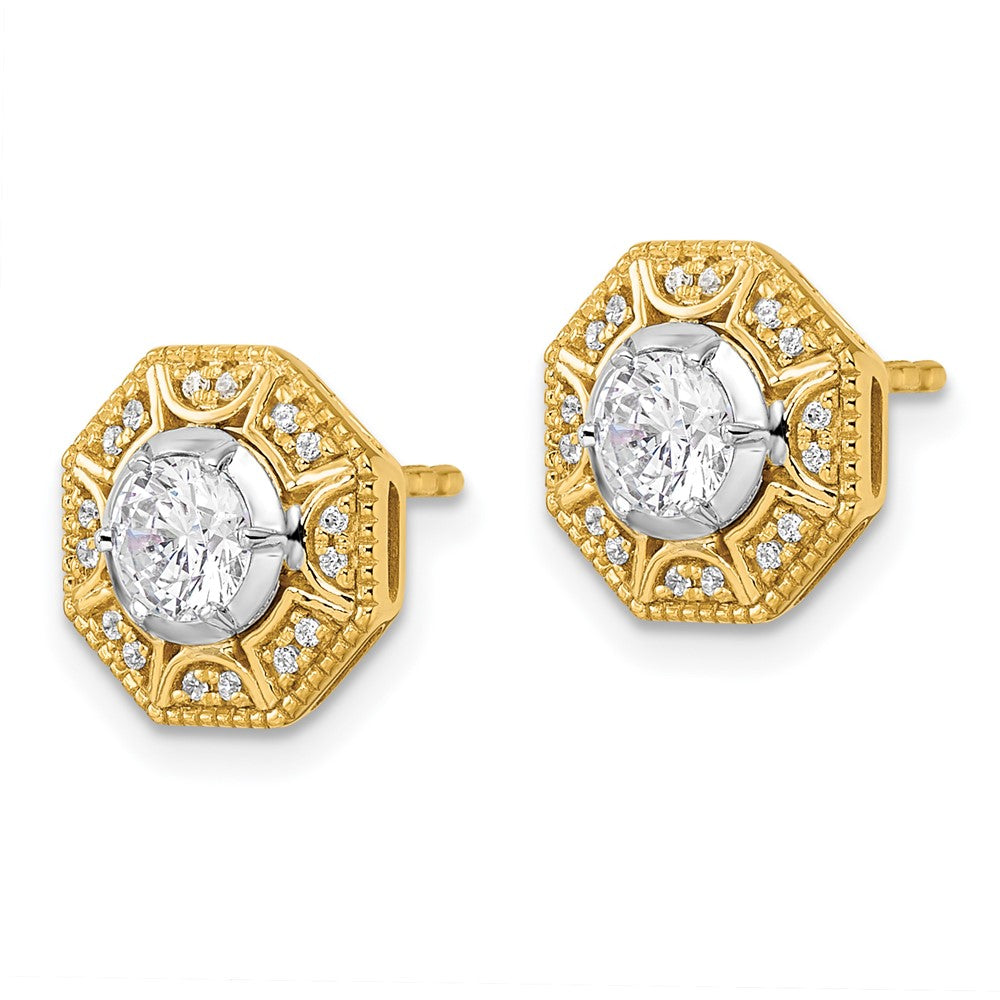 14k Two-tone Two Tone 3/4 Ct. Lab Grown Diamond VS/SI+ G+ Octogon Halo Post Earrings