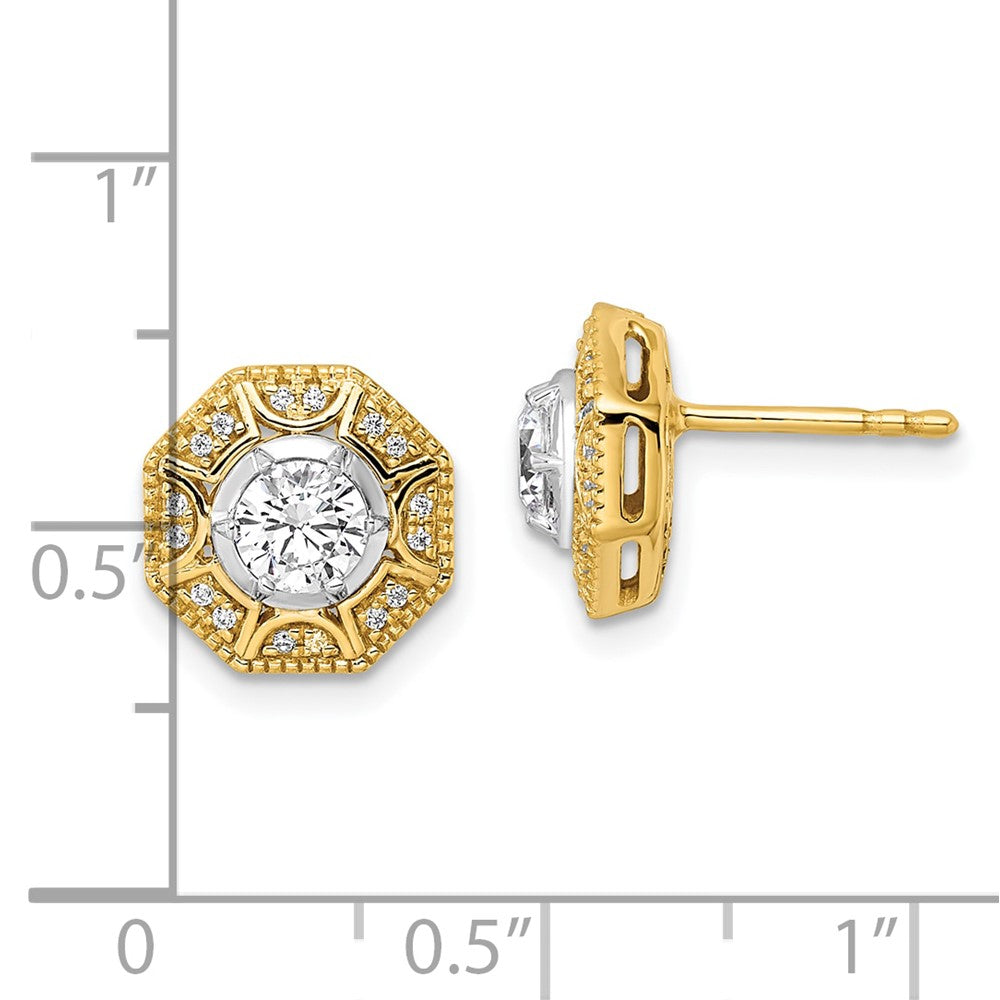 14k Two-tone Two Tone 3/4 Ct. Lab Grown Diamond VS/SI+ G+ Octogon Halo Post Earrings