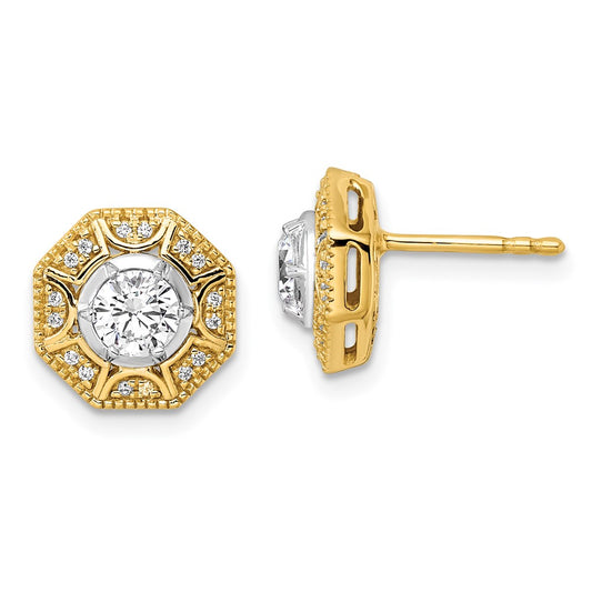 14k Two-tone Two Tone 3/4 Ct. Lab Grown Diamond VS/SI+ G+ Octogon Halo Post Earrings