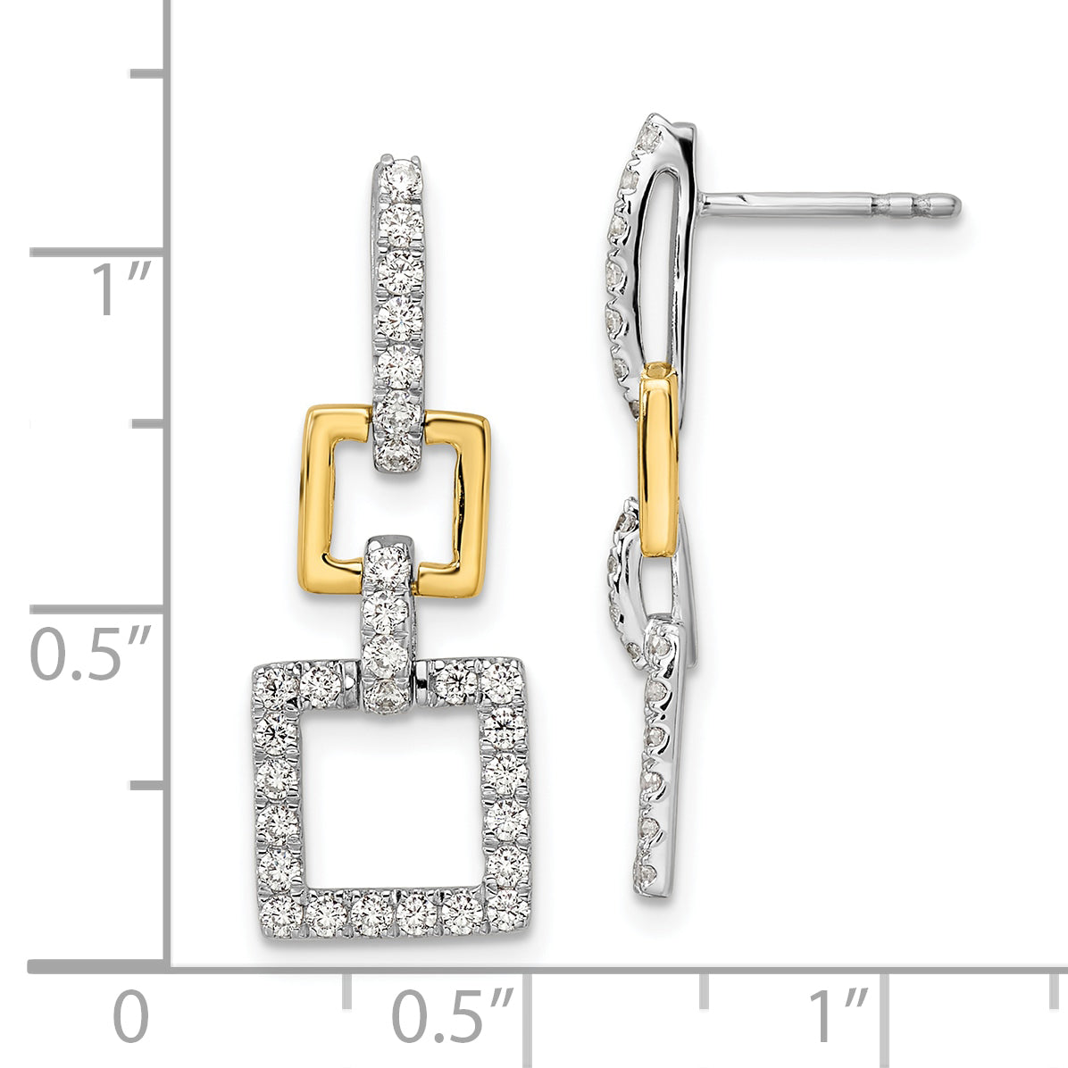 14k Two-Tone 3/4 Ct. Lab Grown Diamond VS/SI+ G+ Square Dangle Post Earrings