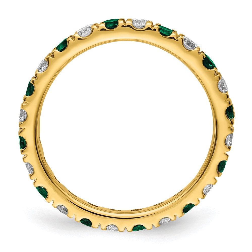 14k Yellow Gold 3/4 Ct. Lab Grown Diamond VS/SI+ G+ and Lab Created Emerald Size 5.5 Eternity Band