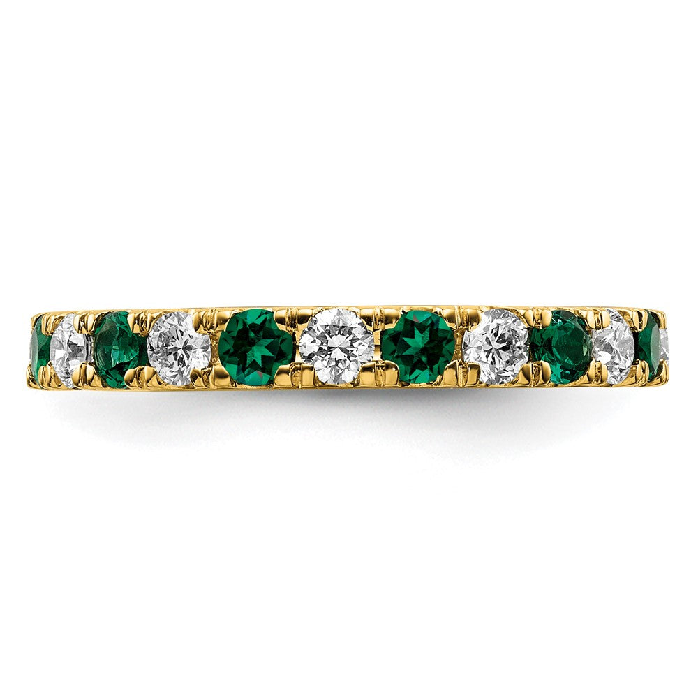 14k Yellow Gold 3/4 Ct. Lab Grown Diamond VS/SI+ G+ and Lab Created Emerald Size 5.5 Eternity Band