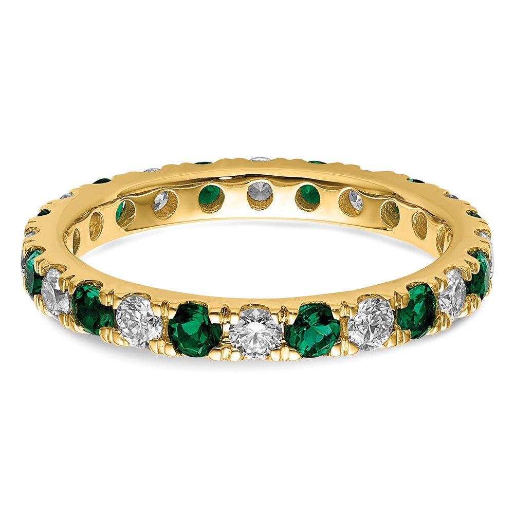 14k Yellow Gold 3/4 Ct. Lab Grown Diamond VS/SI+ G+ and Lab Created Emerald Size 5.5 Eternity Band