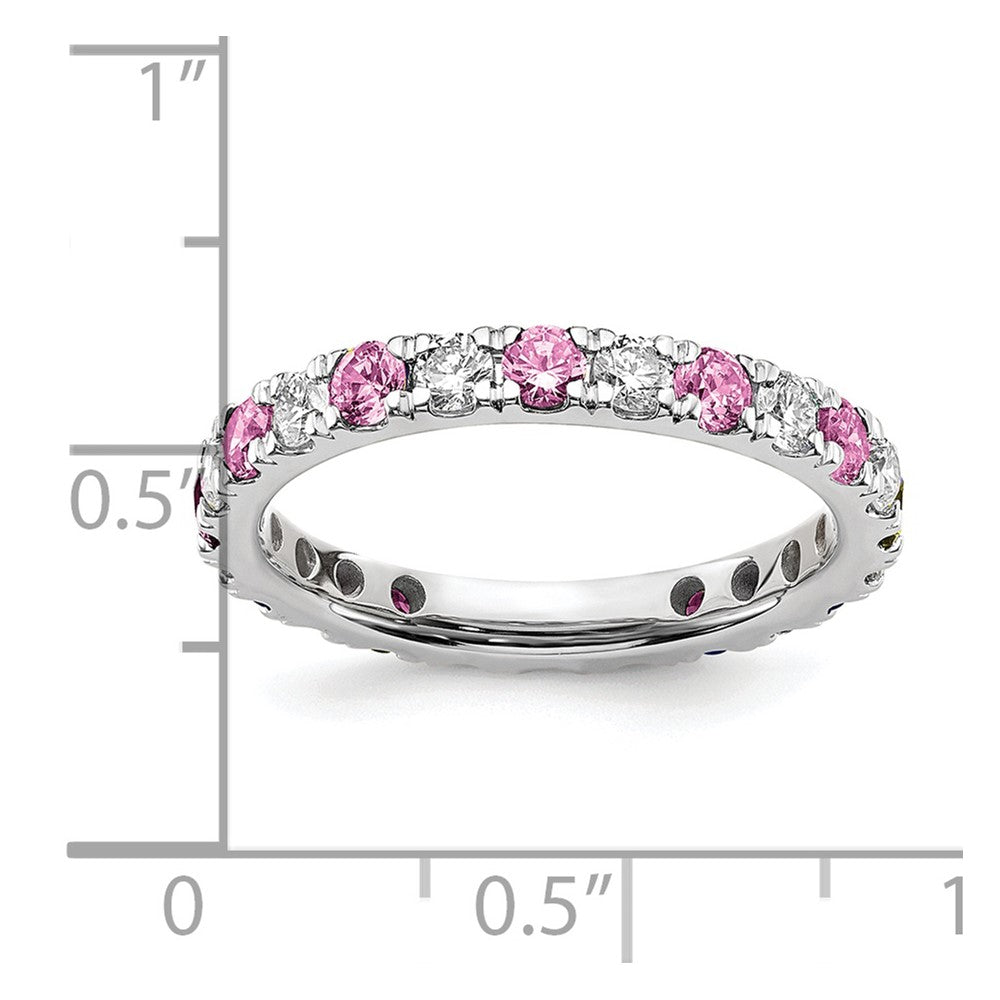 14k White Gold 3/8 Ct. Lab Grown Diamond VS/SI+ G+ and Lab Created Pink Sapphire Eternity Band Ring