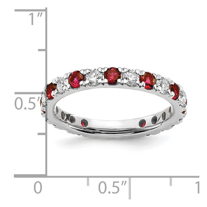 14k White Gold 3/4 Ct. Lab Grown Diamond VS/SI+ G+ and Lab Created Ruby Eternity Band Ring