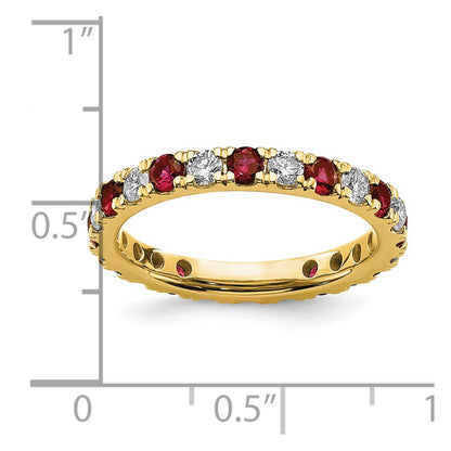 14k Yellow Gold 3/8 Ct. Lab Grown Diamond VS/SI+ G+ and Lab Created Ruby Eternity Band Ring