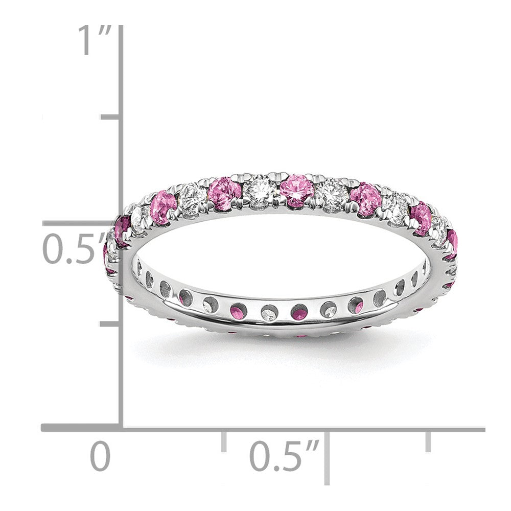 14k White Gold 3/8 Ct. Lab Grown Diamond VS/SI+ G+ and Lab Created Pink Sapphire Eternity Band Ring
