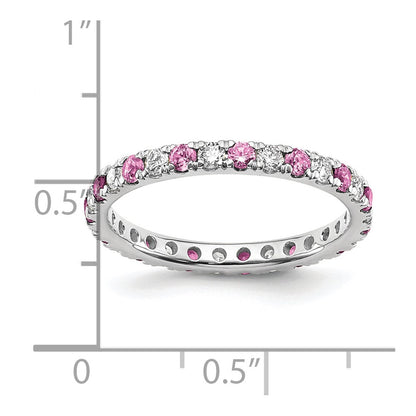 14k White Gold 3/8 Ct. Lab Grown Diamond VS/SI+ G+ and Lab Created Pink Sapphire Eternity Band Ring