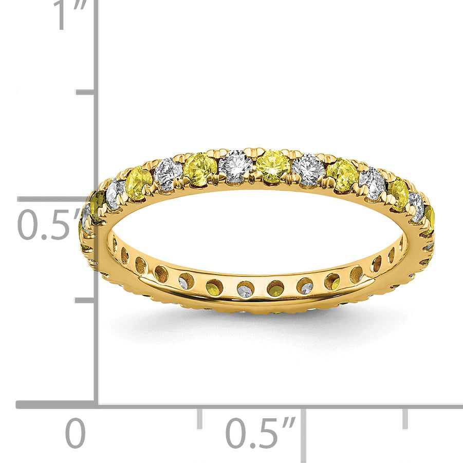 14K Yellow Gold 1/2 Carat Lab Grown Diamond Vs/Si+ G+ And Created Sapphire Size 5.5 Eternity Band (Size 5.5 Only)