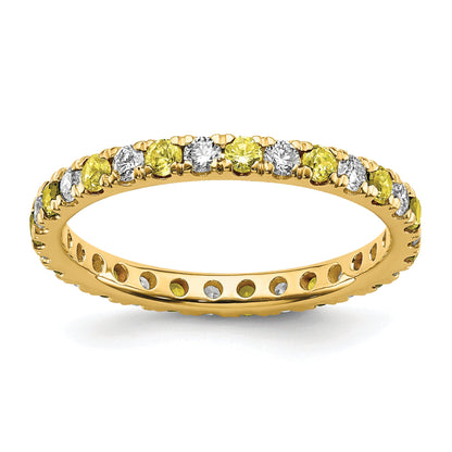 14K Yellow Gold 1/2 Carat Lab Grown Diamond Vs/Si+ G+ And Created Sapphire Size 5.5 Eternity Band (Size 5.5 Only)