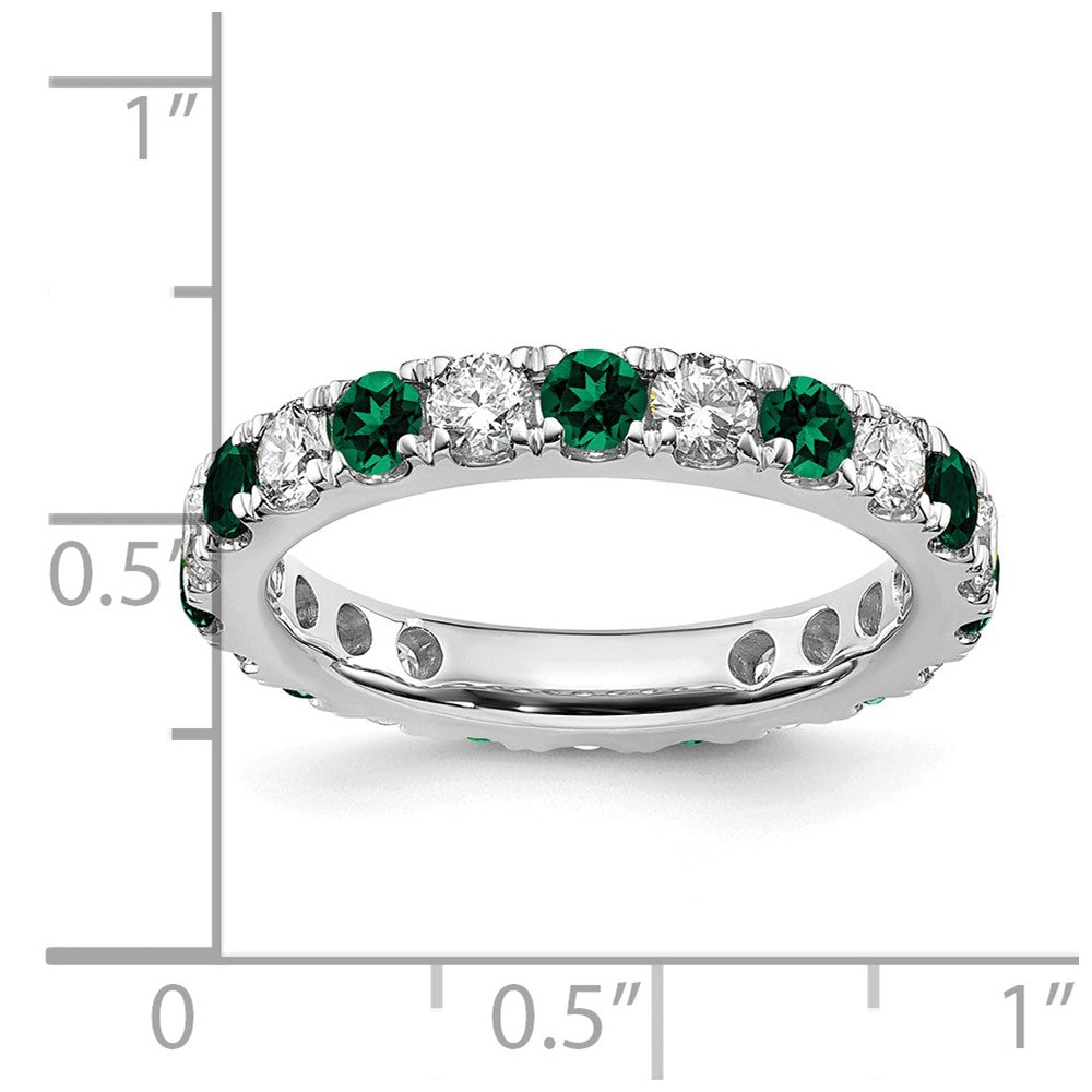 14k White Gold 3/4 Ct. Lab Grown Diamond VS/SI+ G+ and Lab Created Emerald Eternity Band Ring