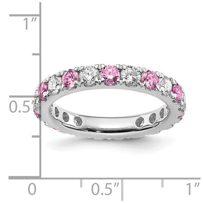 14k White Gold 1 Ct. Lab Grown Diamond VS/SI+ G+ and Lab Created Pink Sapphire Eternity Band Ring