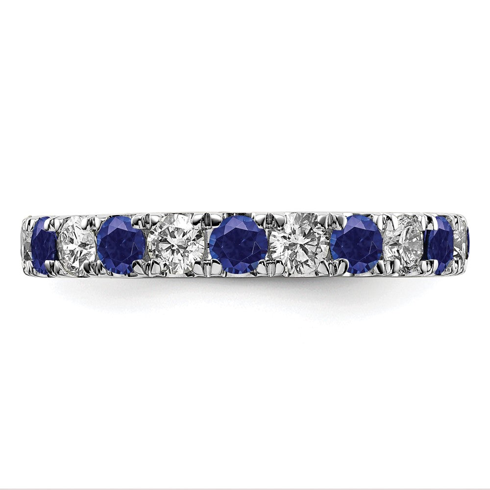 14k White Gold 1 Ct. Lab Grown Diamond VS/SI+ G+ and Lab Created Blue Sapphire Eternity Band Ring