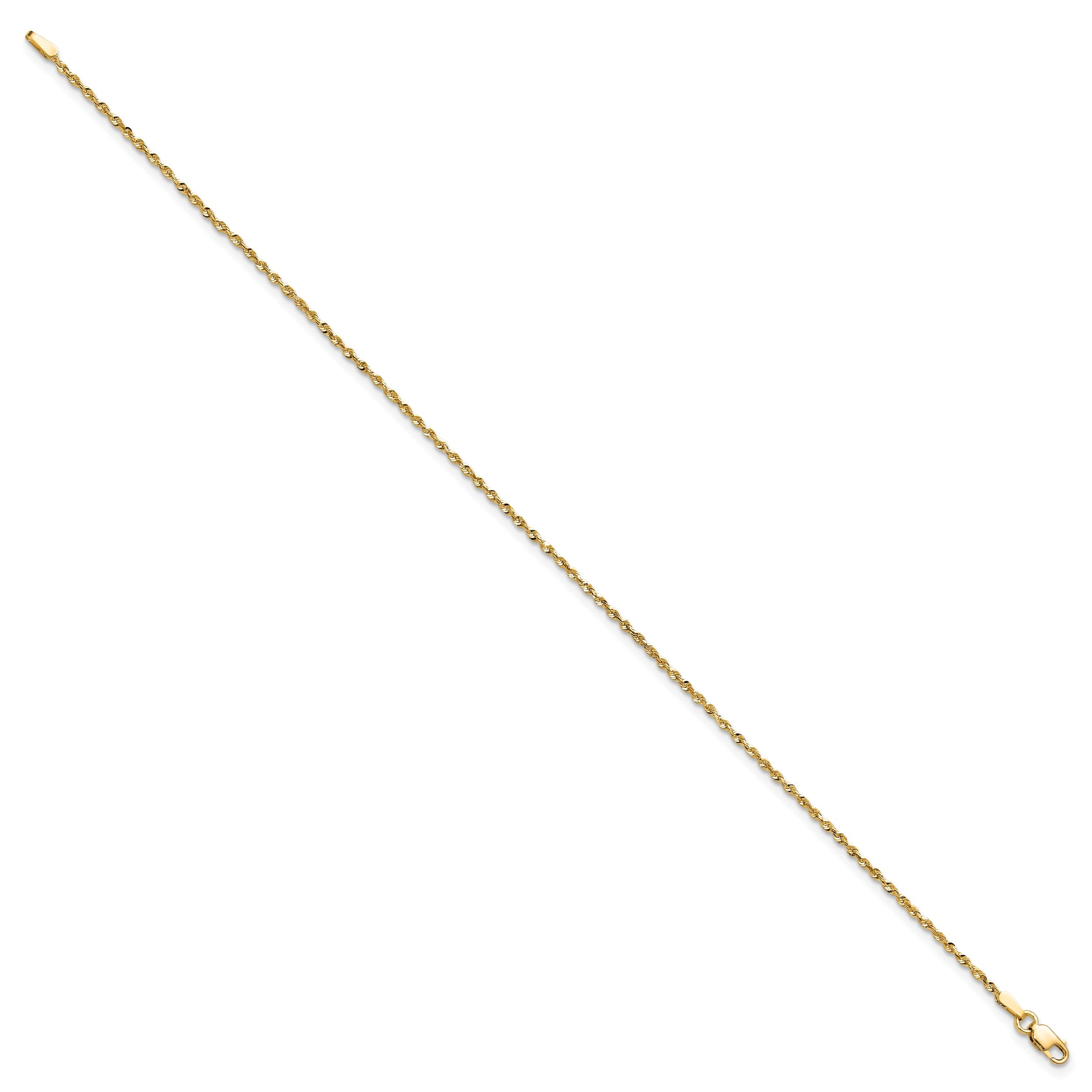 14K Yellow Gold 10 Inch 1.5mm Extra Light Diamond-Cut Rope With Lobster Clasp Anklet
