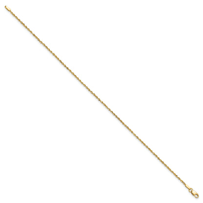 14K Yellow Gold 10 Inch 1.5mm Extra Light Diamond-Cut Rope With Lobster Clasp Anklet