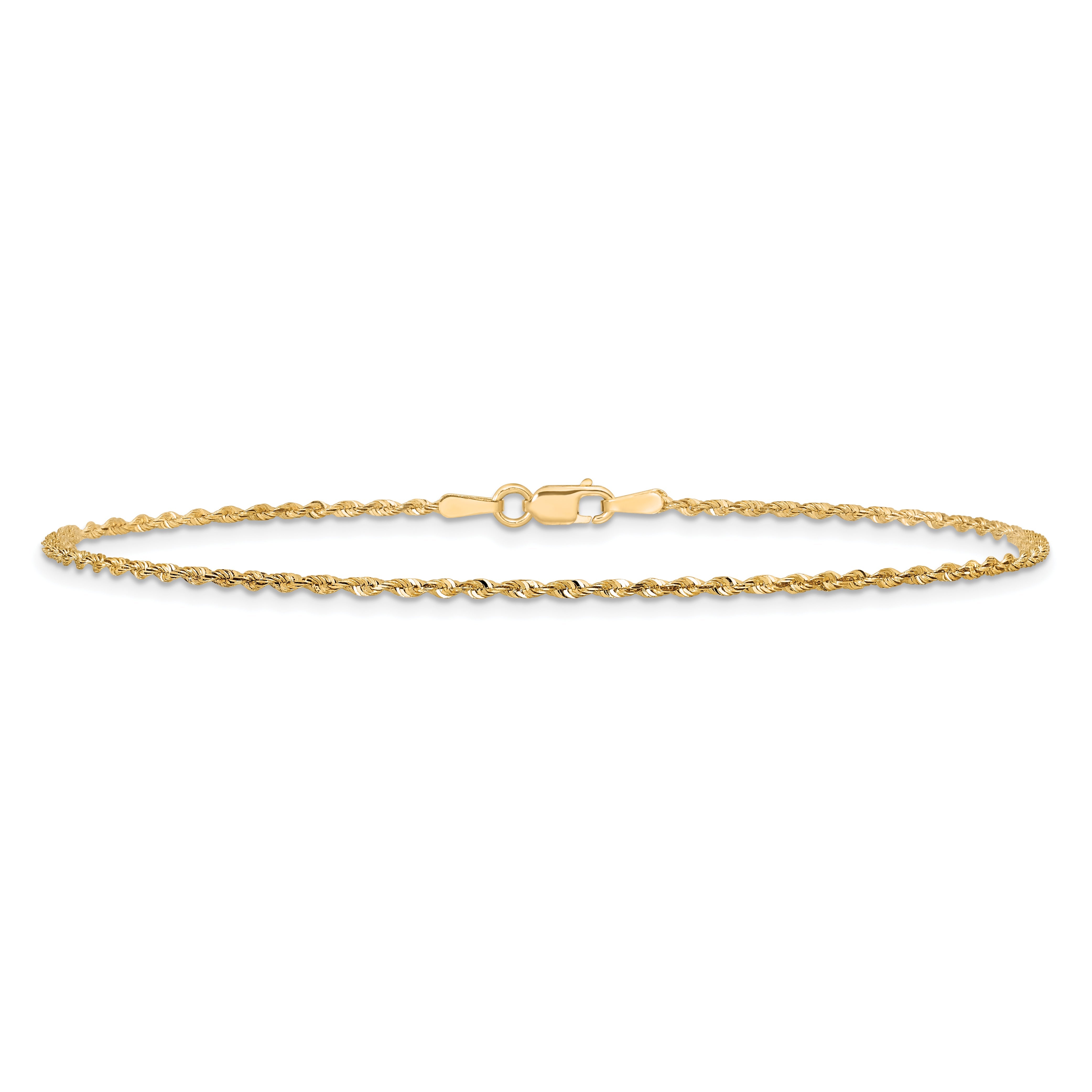 14K Yellow Gold 10 Inch 1.5mm Extra Light Diamond-Cut Rope With Lobster Clasp Anklet