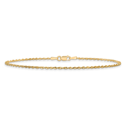 14K Yellow Gold 10 Inch 1.5mm Extra Light Diamond-Cut Rope With Lobster Clasp Anklet