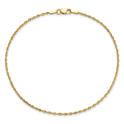 14K Yellow Gold 10 Inch 1.5mm Extra Light Diamond-Cut Rope With Lobster Clasp Anklet