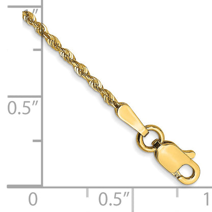 14K Yellow Gold 10 Inch 1.5mm Extra Light Diamond-Cut Rope With Lobster Clasp Anklet