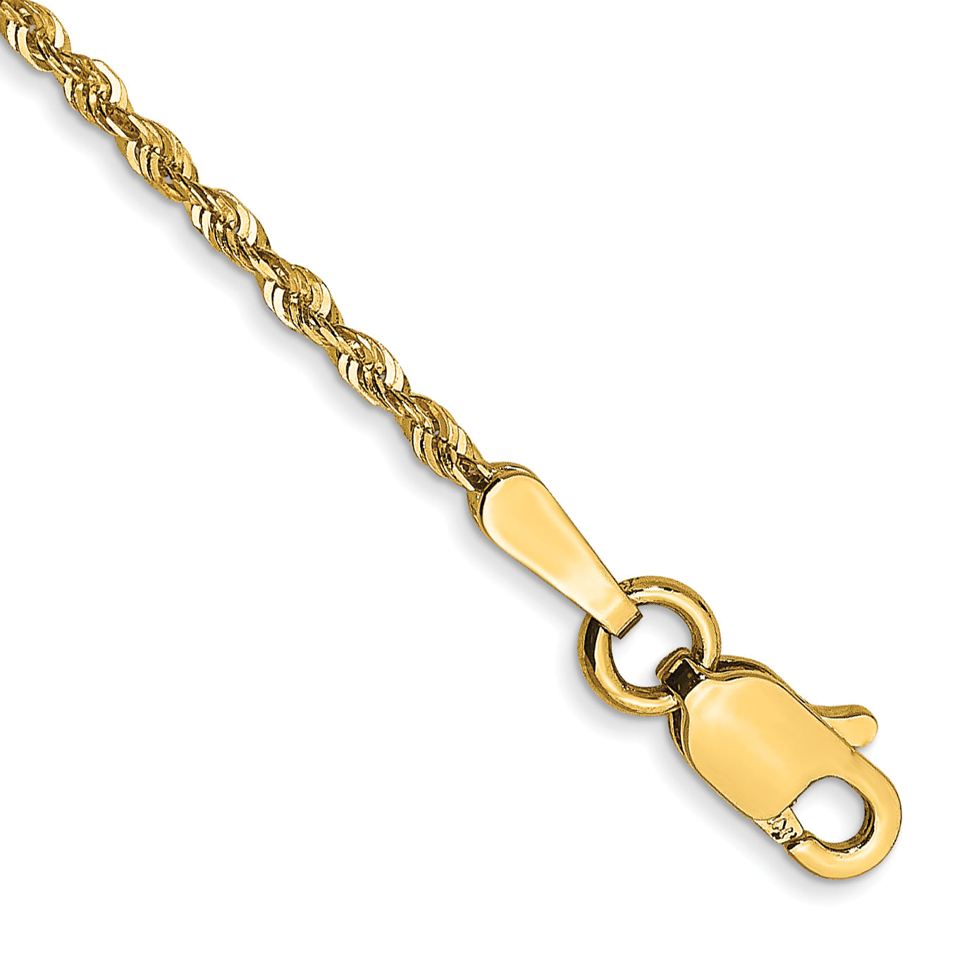 14K Yellow Gold 10 Inch 1.5mm Extra Light Diamond-Cut Rope With Lobster Clasp Anklet