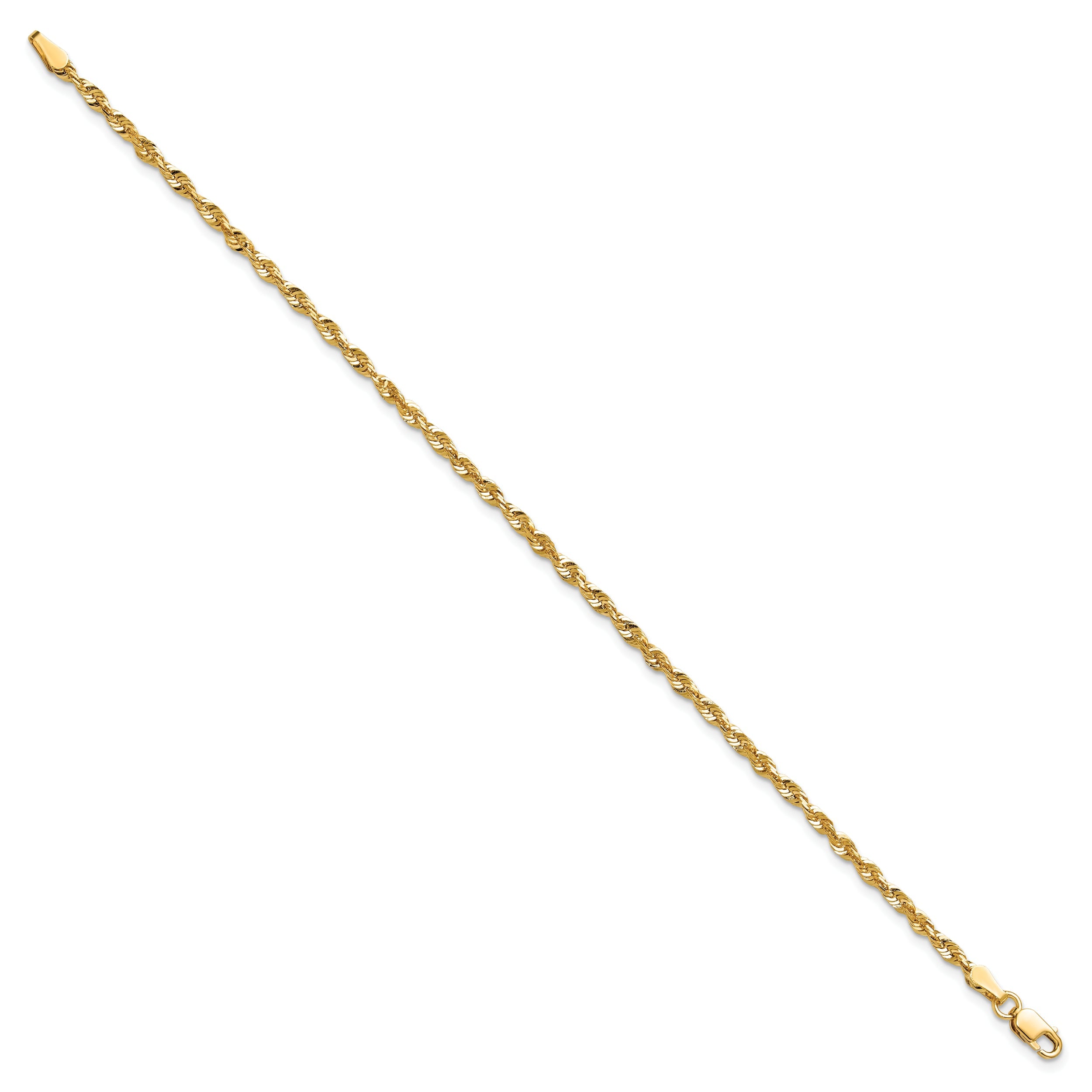 14K Yellow Gold 10 Inch 2.5mm Extra Light Diamond-Cut Rope With Lobster Clasp Anklet