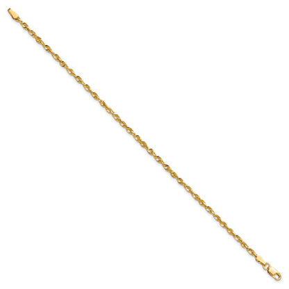 14K Yellow Gold 10 Inch 2.5mm Extra Light Diamond-Cut Rope With Lobster Clasp Anklet