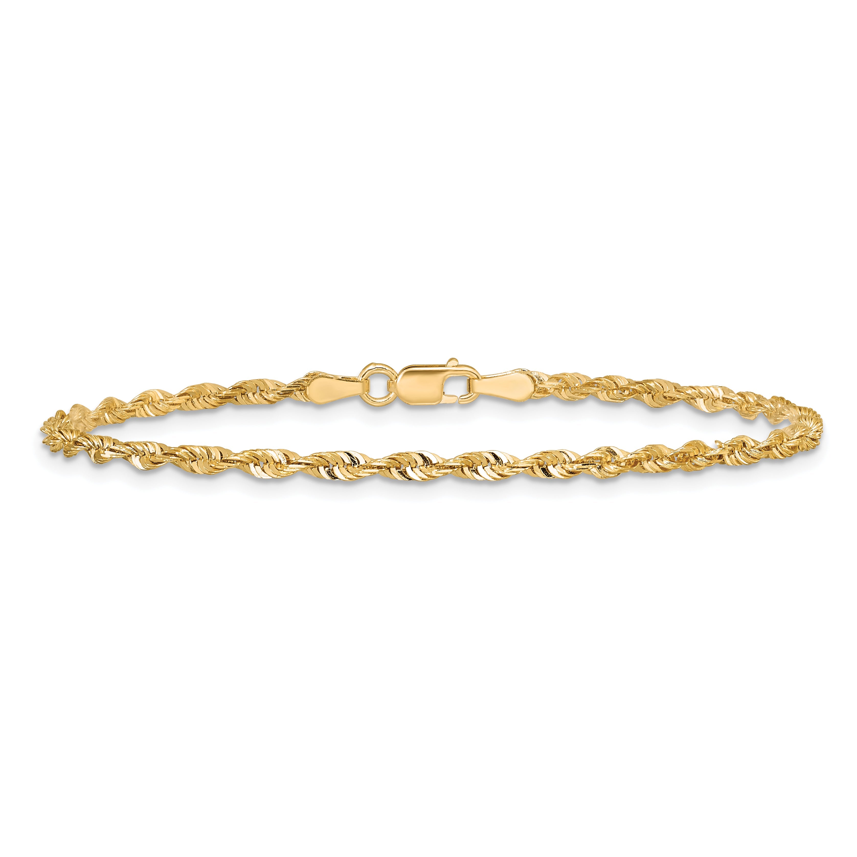 14K Yellow Gold 10 Inch 2.5mm Extra Light Diamond-Cut Rope With Lobster Clasp Anklet