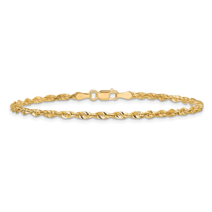 14K Yellow Gold 10 Inch 2.5mm Extra Light Diamond-Cut Rope With Lobster Clasp Anklet
