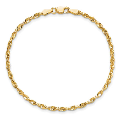14K Yellow Gold 10 Inch 2.5mm Extra Light Diamond-Cut Rope With Lobster Clasp Anklet