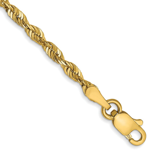 14K Yellow Gold 10 Inch 2.5mm Extra Light Diamond-Cut Rope With Lobster Clasp Anklet