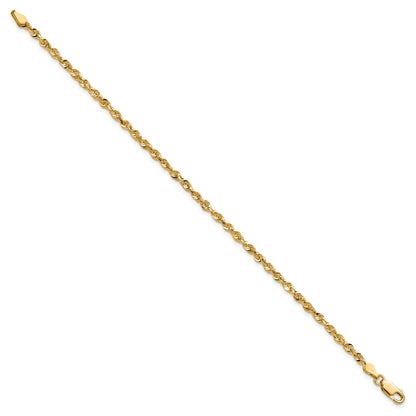 14K Yellow Gold 10 Inch 2.75mm Extra Light Diamond-Cut Rope With Lobster Clasp Anklet